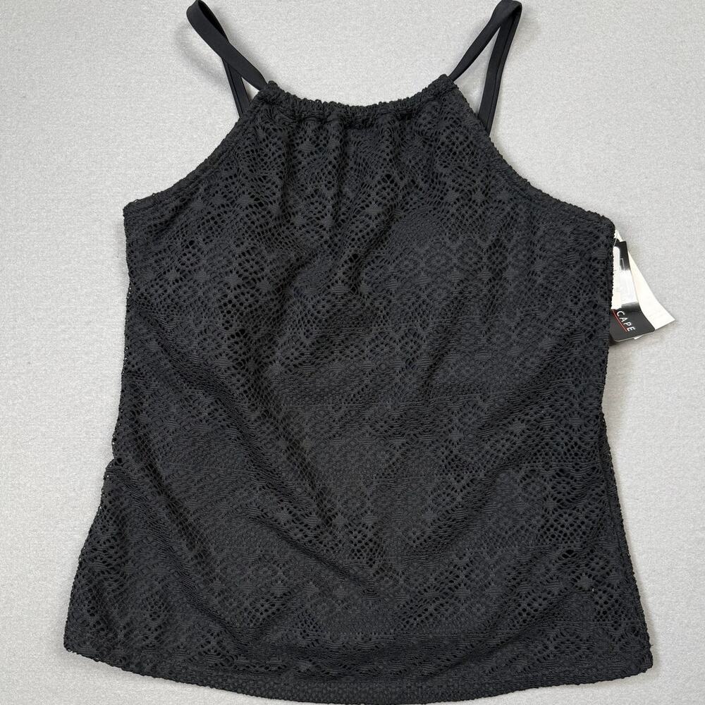 Island Escape Women's Crochet Underwire Tankini Swim Top, Black 10 $40